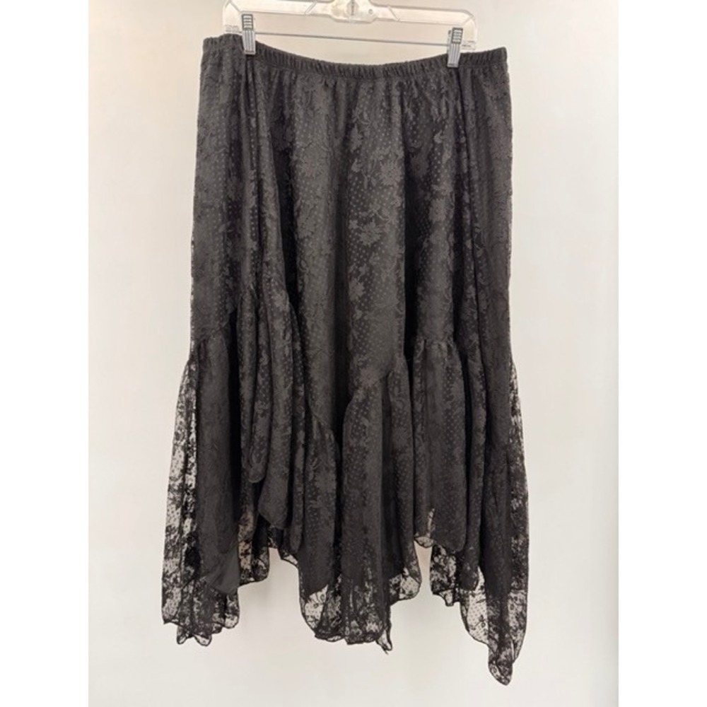 Cider Black Floral Lace Asymmetrical Midi Skirt 1XL Gothic Whimsigoth Victorian - Picture 6 of 7